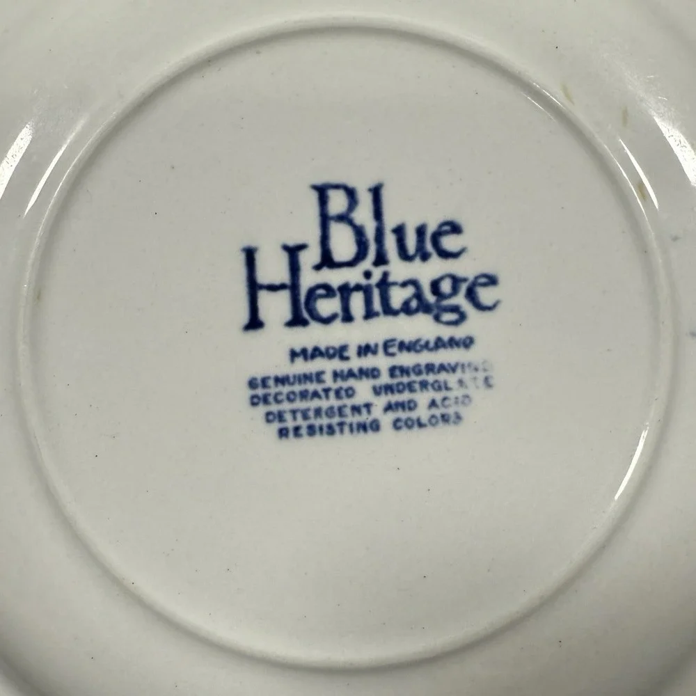 Blue Heritage Blue Onion Saucer & Bowl Set England Blue White Vintage Ironstone